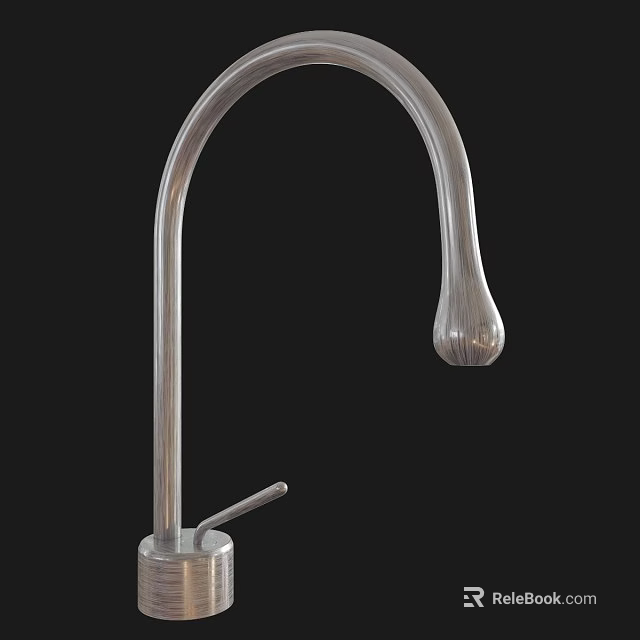 Modern Stainless Steel Faucet With Curved Spout And Single Handle Design 3d model 