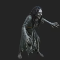 Horror Female Game and Movie Character With Tattered Clothing Long Hair and Grimacing Face