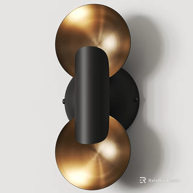 Modern Black and Gold Metal Wall Lamp With Double Sphere Cylindrical Design 3d model 