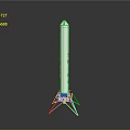 Detailed White Rocket Model With Blue Accents On Metallic Launch Support Stand