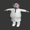 3D Cartoon Character With White Lab Coat Blue Tie Mustache And Outstretched Arms