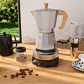 Modern Stovetop Coffee Maker as Essential Kitchen Appliance with Coffee Beans Cups and Accessories