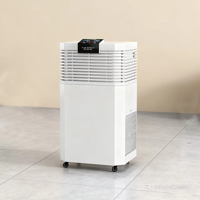 White Portable Dehumidifier With Control Panel And Wheels For Indoor Use 3d model 