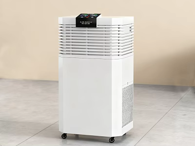 White Portable Dehumidifier With Control Panel And Wheels For Indoor Use 3d model
