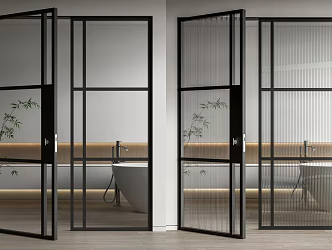 Modern Double Door Minimalist Glass Double Door Bathroom Door Bathtub 3d model