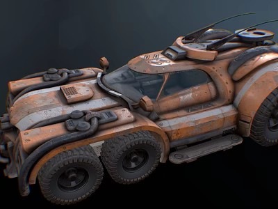 Futuristic Armored Off Road Car With Multi Wheeled Design And Mechanical Details 3d model
