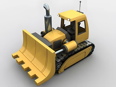 Yellow Bulldozer Toy Model With Tracks Blade Cab Exhaust Pipe And Antenna 3d model