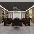 Elegant Conference Room Interior With Long Wooden Table Ergonomic Chairs And Hanging Lights