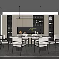 Modern Restaurant Interior With Dining Table Chairs Wine Racks And Ambient Lighting
