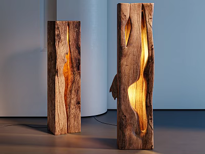 Natural Wooden Floor Lamps With Warm Light And Organic Texture In Modern Interior Design 3d model
