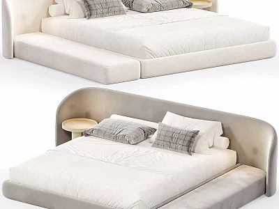 Modern Double Bed With Curved Upholstered Headboard White Bedding And Gray Pillows 3d model