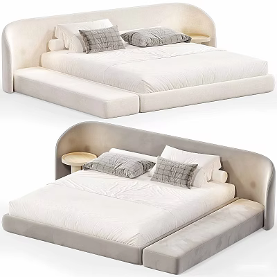 Modern Double Bed With Curved Upholstered Headboard White Bedding And Gray Pillows 3d model
