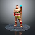 3D Character Model With Wooden Staff Blue Orb Fur Trimmed Clothing On Circular Stone Platform