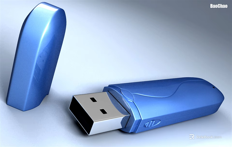Blue USB Flash Drive With Sleek Design And Removable Cap For Data Storage 3d model 