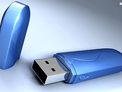 Blue USB Flash Drive With Sleek Design And Removable Cap For Data Storage 3d model