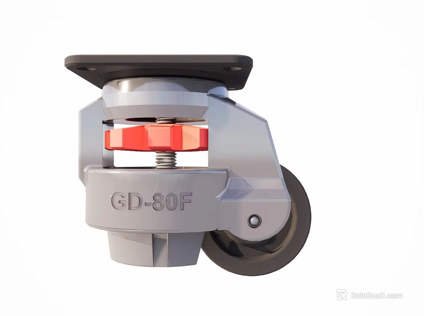 Gray Swivel Caster Wheel With Red Nut GD-50F For Heavy Duty Applications 3d model 