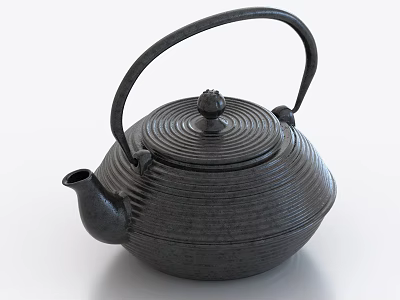 Elegant Black Cast Iron Teapot With Spiral Pattern And Traditional Design 3d model