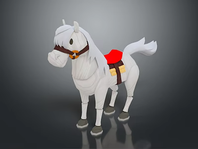 3D Model White Horse Character Creature With Red Saddle Bridle And Toy Design 3d model