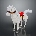 3D Model White Horse Character Creature With Red Saddle Bridle And Toy Design