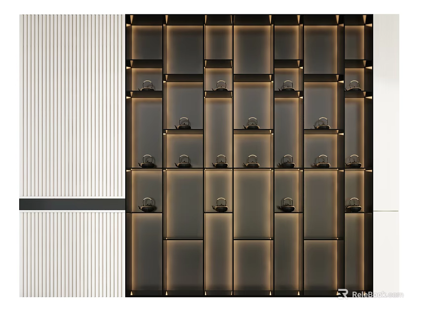Modern Decorative Cabinet With Multiple Compartments Dark Wood And Metal Accents 3d model 
