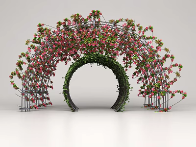 Outdoor Decorative Archway With Pink Flowers Green Vines And Metal Frame 3d model