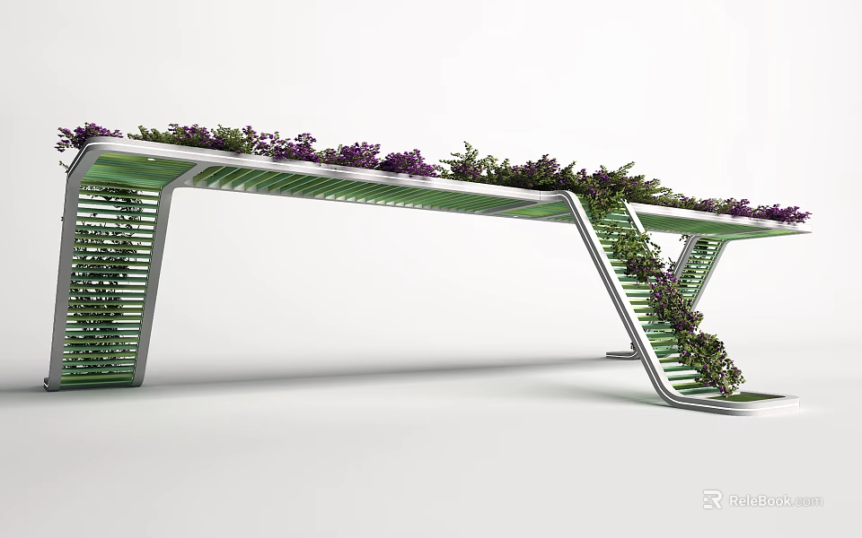 Modern Pergola With Metal Structure Green Vines And Purple Flowers Design 3d model 