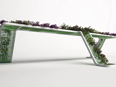 Modern Pergola With Metal Structure Green Vines And Purple Flowers Design 3d model