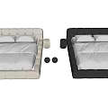 Modern Upholstered Double Bed Design With Gray Beige Frame Mattress And Bedside Table
