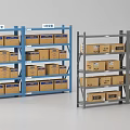 Blue And Gray Medium Duty Storage Shelves Filled With Cardboard Boxes In Warehouse
