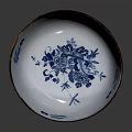 Elegant White Ceramic Bowl With Blue Floral Patterns And Gold Rim