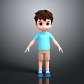 3D Game Movie Character With Brown Hair Blue Shirt Khaki Shorts And Blue Shoes