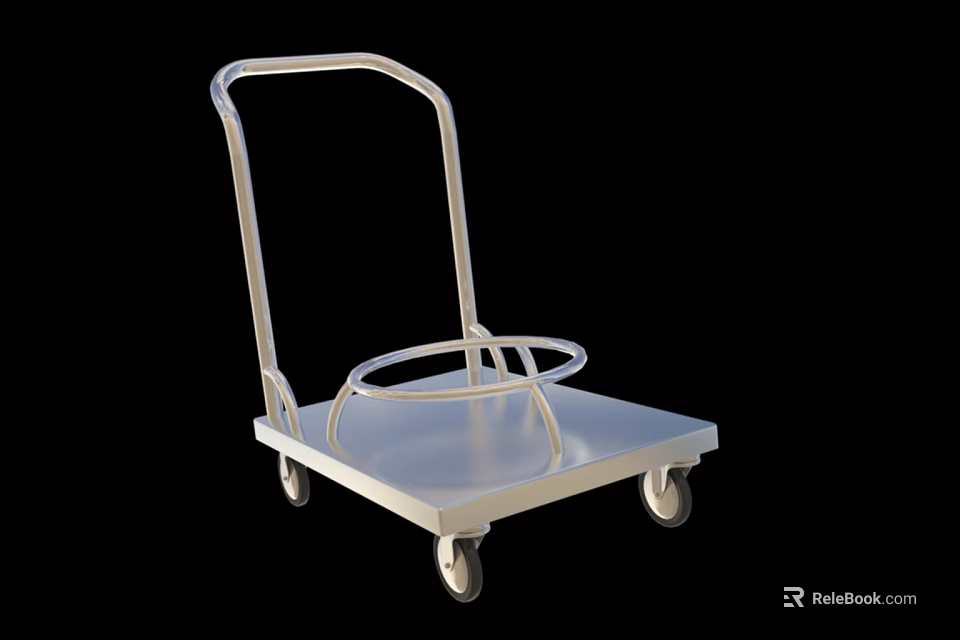 Silver Metal Hand Cart With Platform Base Wheels And Circular Ring 3d model
