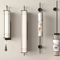 Modern Chinese Wall Lamps With Long Cylindrical Design Ink Painting Pattern And Tassel Decoration