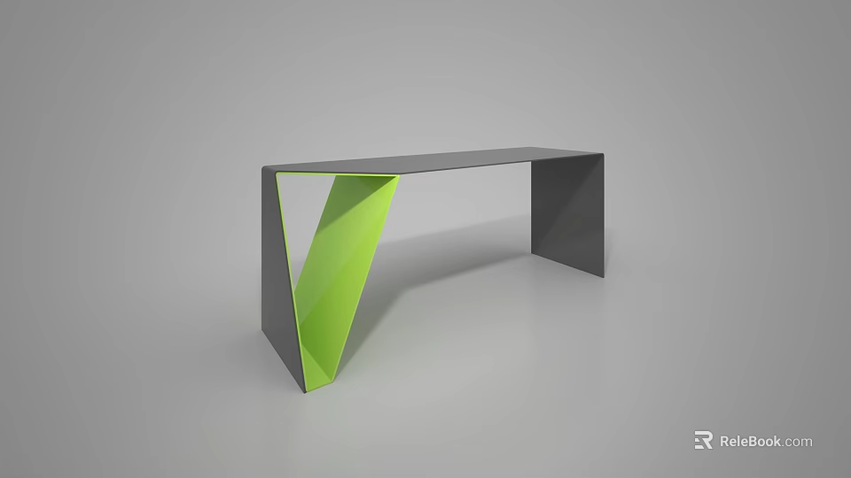 Modern Minimalist Desk With Gray Top And Green Geometric Support Structure 3d model 