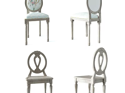 Light Wood Classic Dining Chairs With Round Backrest Carved Details And Upholstered Seats 3d model