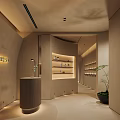 Modern Luxury Beauty and Hair Salon Interior with Reception Desk Display Shelves and Green Plant