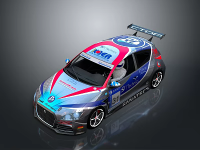 Sporty Racing Car in Red Blue Silver with ZEOS Logo Number 33 and Rear Spoiler 3d model