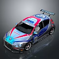 Sporty Racing Car in Red Blue Silver with ZEOS Logo Number 33 and Rear Spoiler