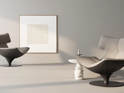 Modern Chair And Side Table Combination In Minimalist Interior With Grid Pattern Artwork 3d model