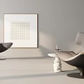 Modern Chair And Side Table Combination In Minimalist Interior With Grid Pattern Artwork
