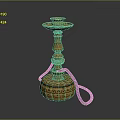 Golden Decorative Hookah with Intricate Carvings Ornate Base and Black Hose