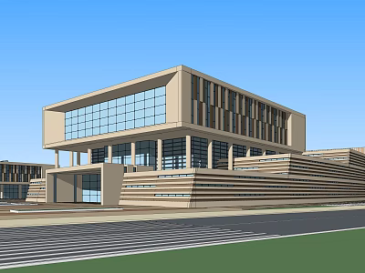 Modern Office Building Exterior With Large Glass Windows And Geometric Structure 3d model
