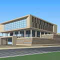 Modern Office Building Exterior With Large Glass Windows And Geometric Structure