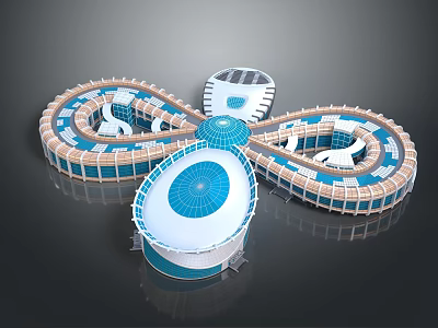 Modern Architectural Complex Featuring Circular Structures Dome Roofs Blue White Design And Multiple Units 3d model