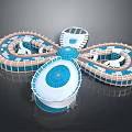 Modern Architectural Complex Featuring Circular Structures Dome Roofs Blue White Design And Multiple Units 3d model
