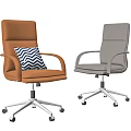 Orange And Gray Office Chairs With Blue White Striped Cushion And Metal Base Wheels