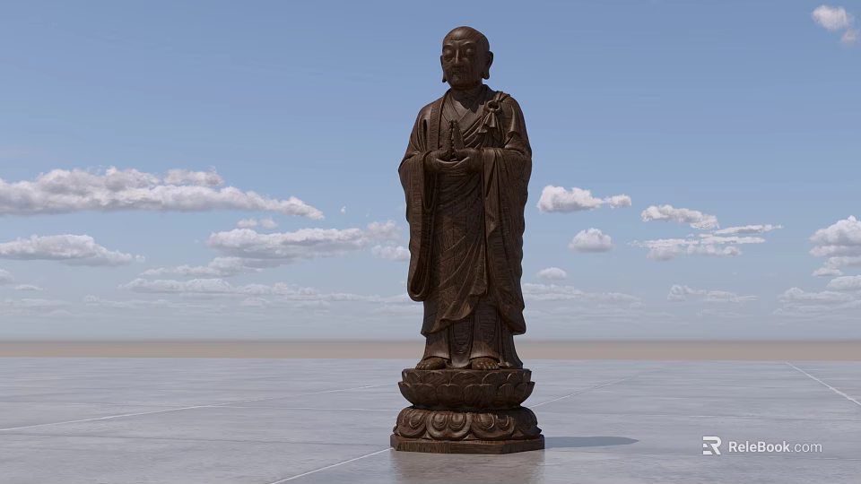 Detailed Buddha Sculpture Carving With Ornate Base In Outdoor Sky Scene 3d model 