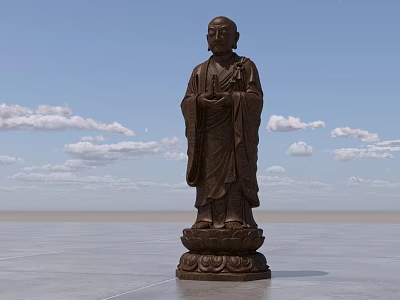 Detailed Buddha Sculpture Carving With Ornate Base In Outdoor Sky Scene 3d model