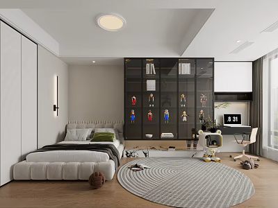 Modern Kids Bedroom Interior With Bed Storage Desk And Rug 3d model