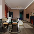 Modern Apartment Bedroom With Red Walls Chandelier Sofa Bed And Wooden Flooring